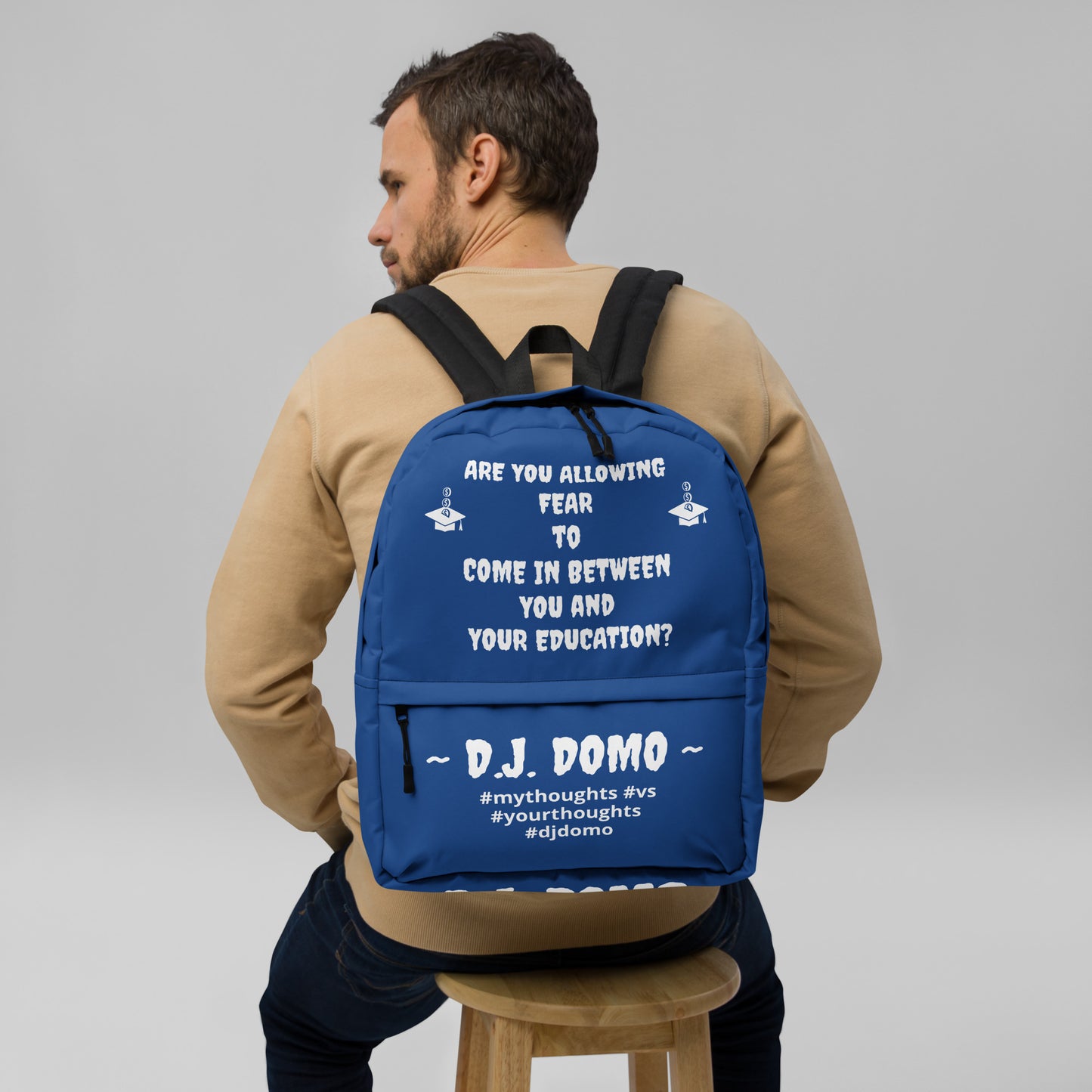 D.J. Domo DQOI Pt 1 "FEAR" Backpack Dark Blue/White