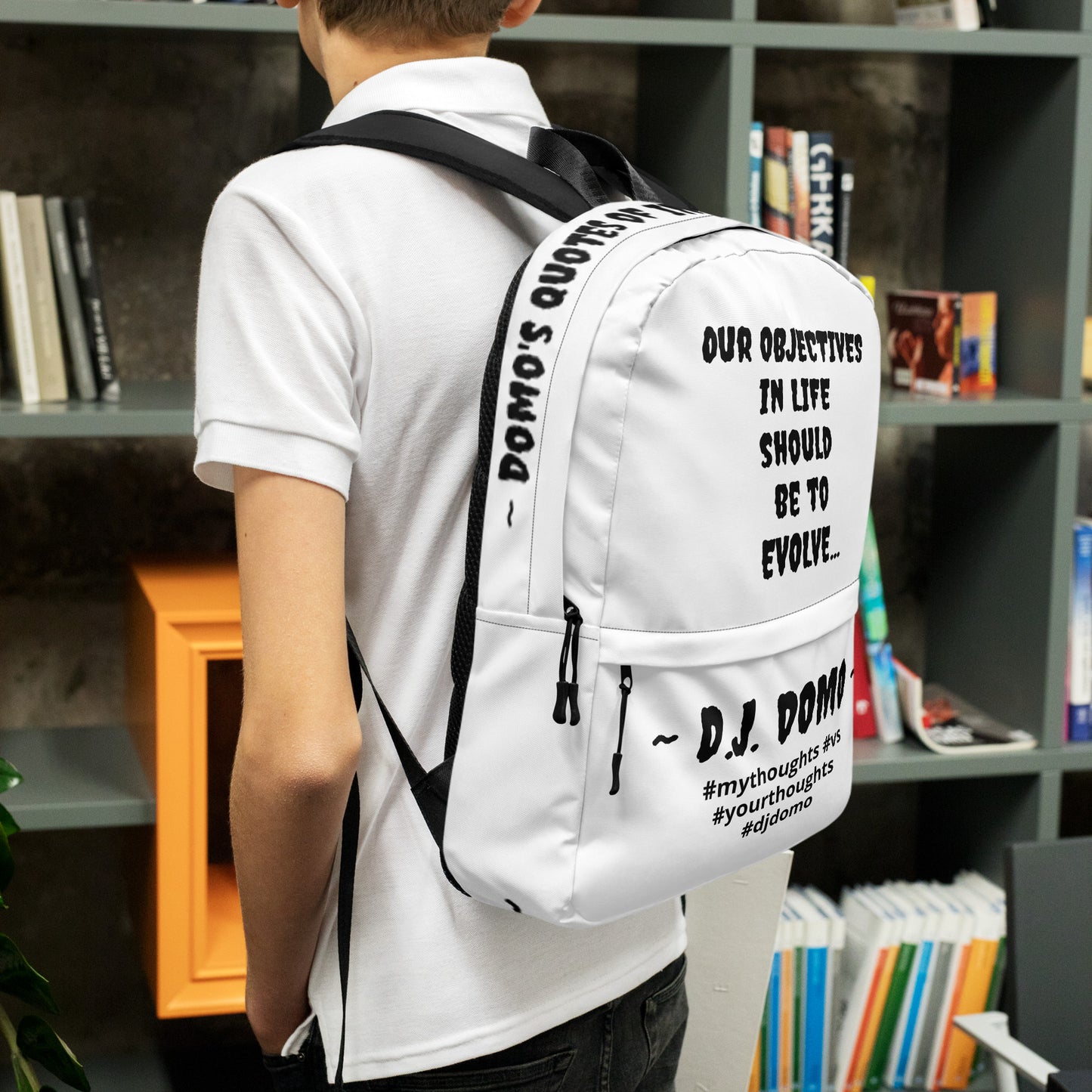 D.J. Domo DQOI Pt 1 "Book Objective" Backpack White/Black