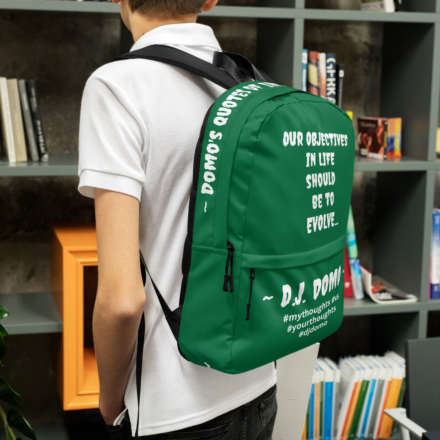 D.J. Domo DQOI Pt 1 "Book Objective" Backpack Green/White