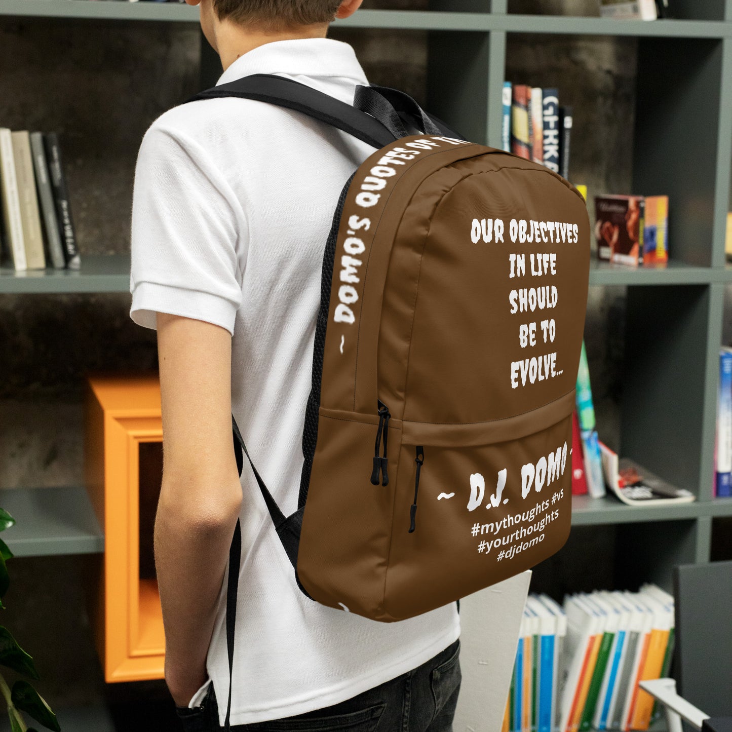 D.J. Domo DQOI Pt 1 "Book Objective" Backpack Brown/White