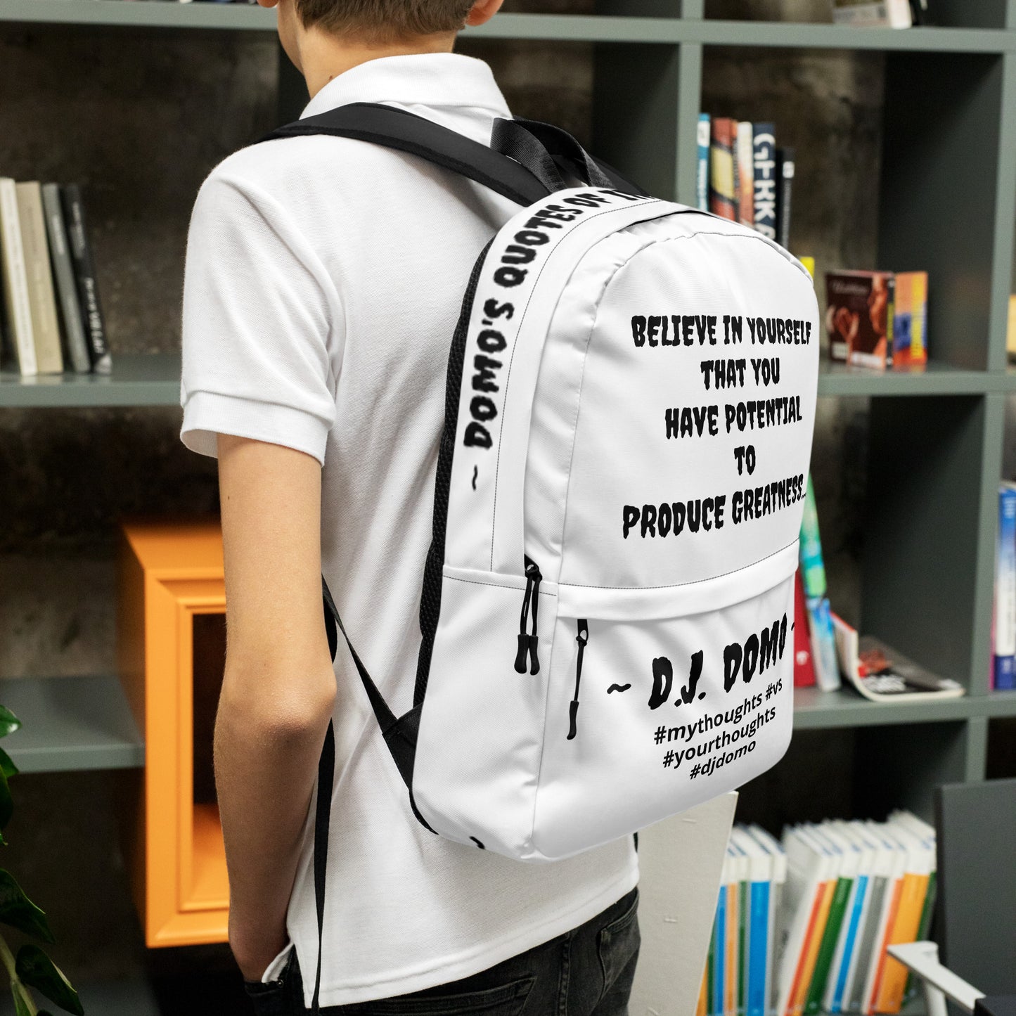 D.J. Domo DQOI Pt 1 "POTENTIAL" Backpack White/Black