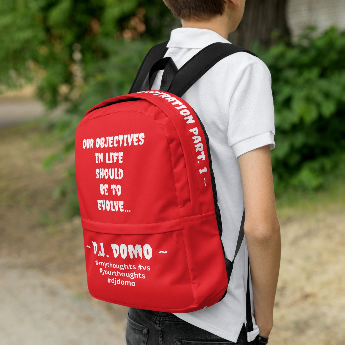 D.J. Domo DQOI Pt 1 "Book Objective" Backpack Red/White