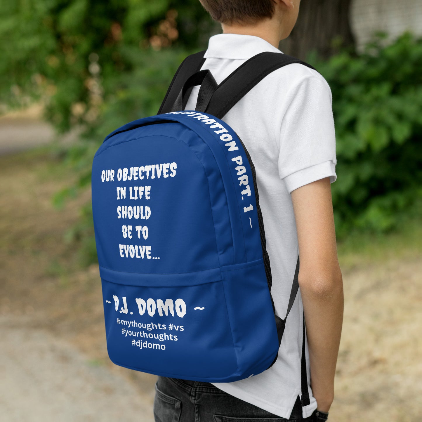 D.J. Domo DQOI Pt 1 "Book Objective" Backpack Dark Blue/White