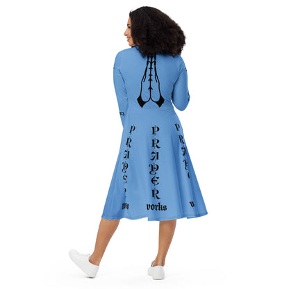 D.J. Domo "Prayer Works Font1" Midi Dress Sky Blue/Black