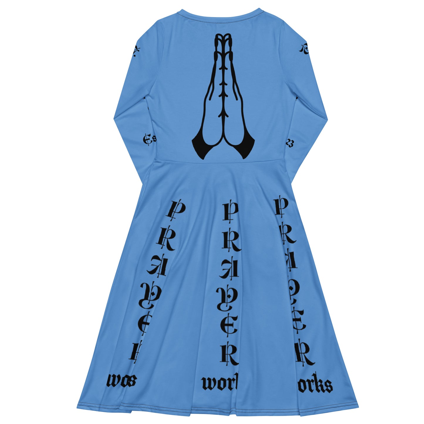 D.J. Domo "Prayer Works Font1" Midi Dress Sky Blue/Black