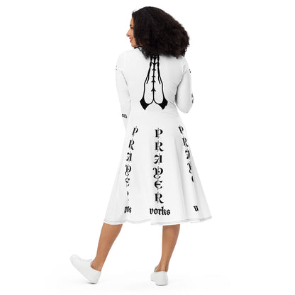 D.J. Domo "Prayer Works Fort1" Midi Dress White/Black