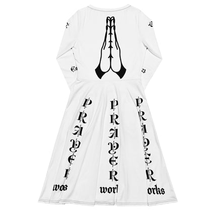 D.J. Domo "Prayer Works Fort1" Midi Dress White/Black