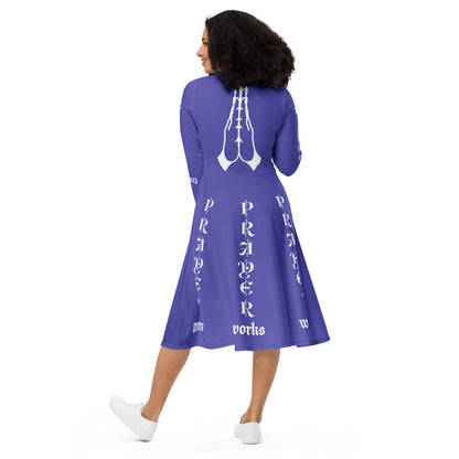 D.J. Domo "Prayer Works Font1" Midi Dress Purple/White