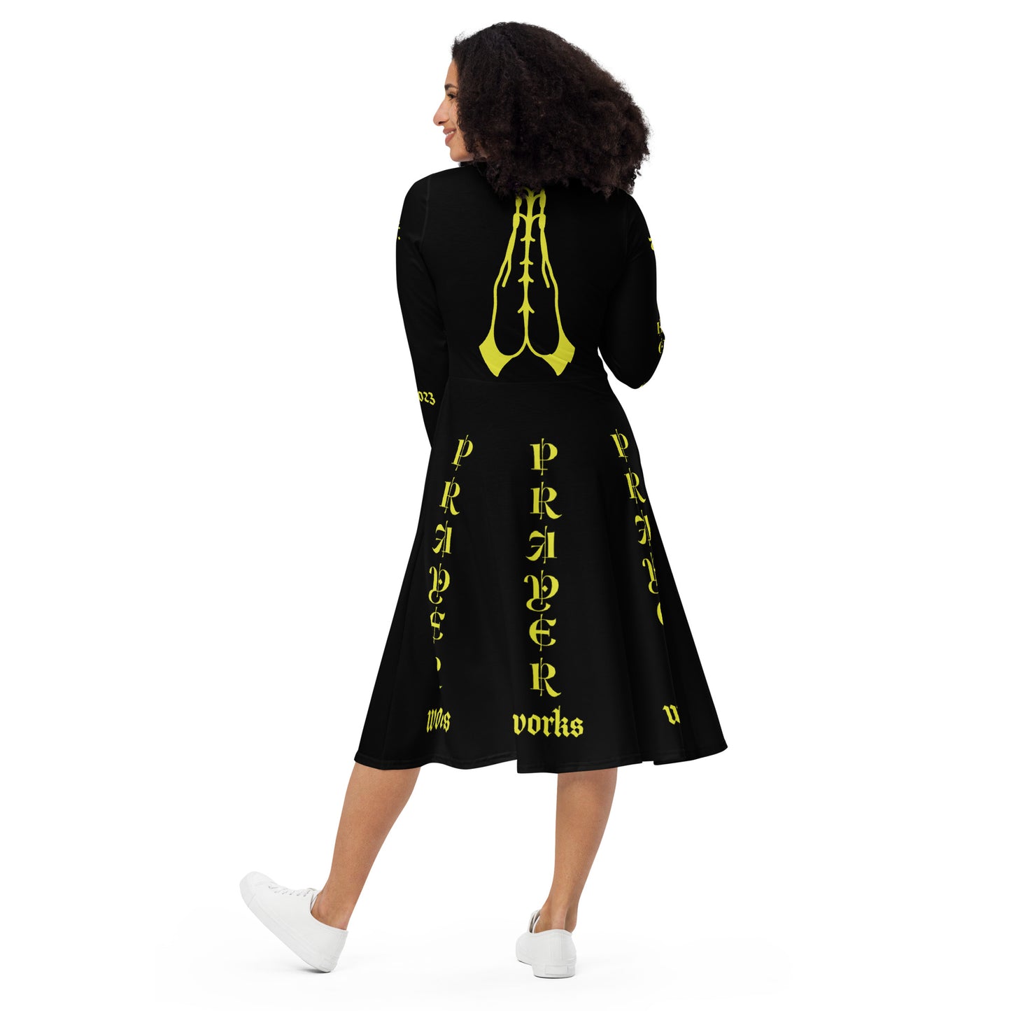 D.J. Domo "Prayer Works Font1" Midi Dress Black/Gold