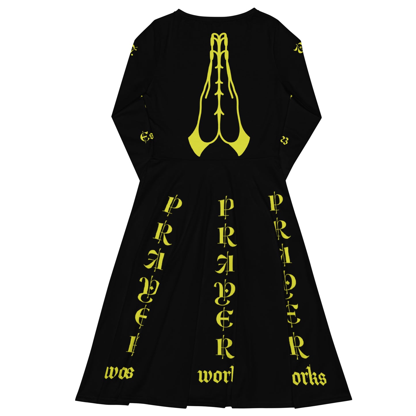 D.J. Domo "Prayer Works Font1" Midi Dress Black/Gold