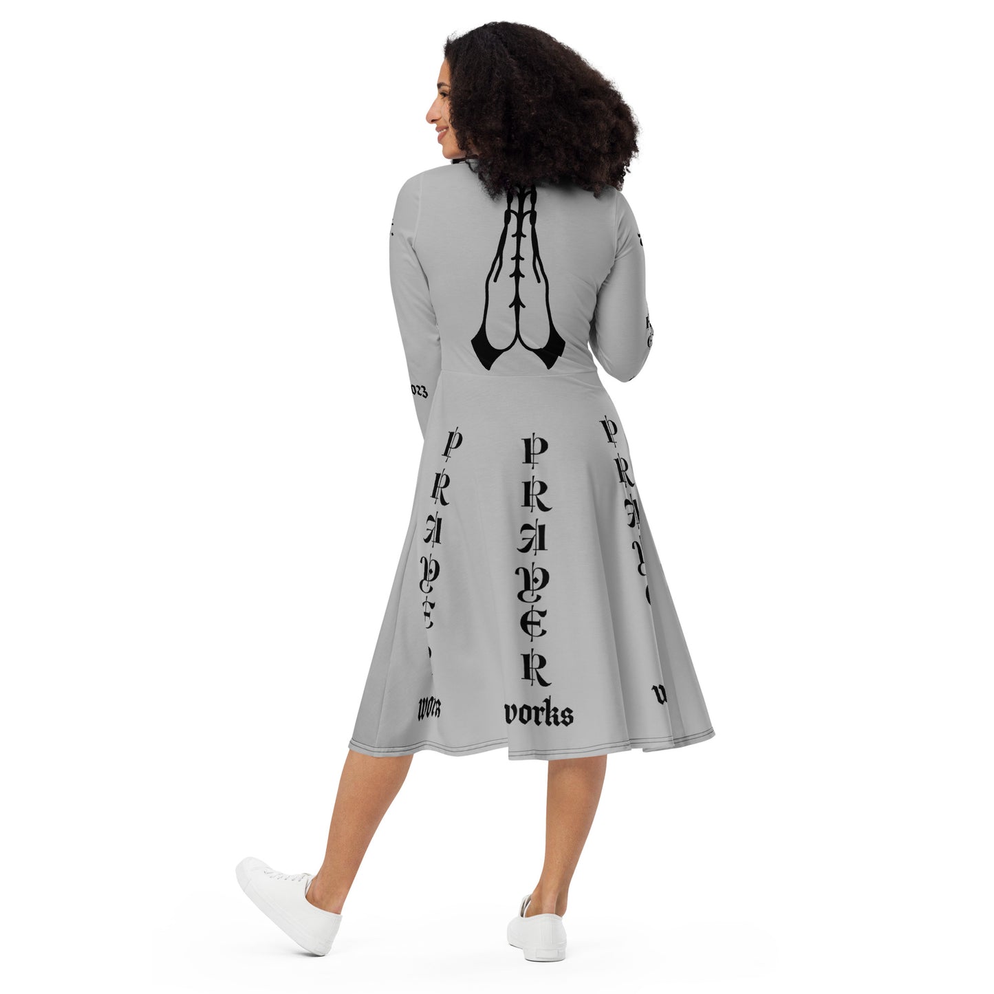 D.J. Domo "Prayer Works Font1" Midi Dress Gray/Black