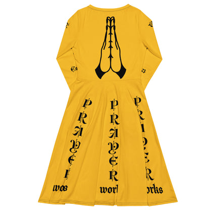 D.J. Domo "Prayer Works Font1" Midi Dress Gold/Black