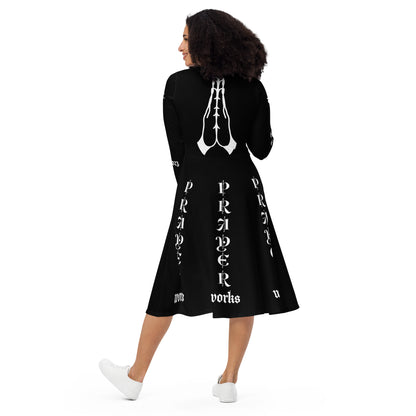 D.J. Domo "Prayer Works Font1" Midi Dress Black/White