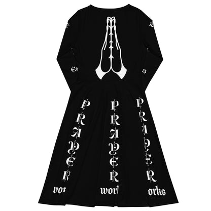 D.J. Domo "Prayer Works Font1" Midi Dress Black/White