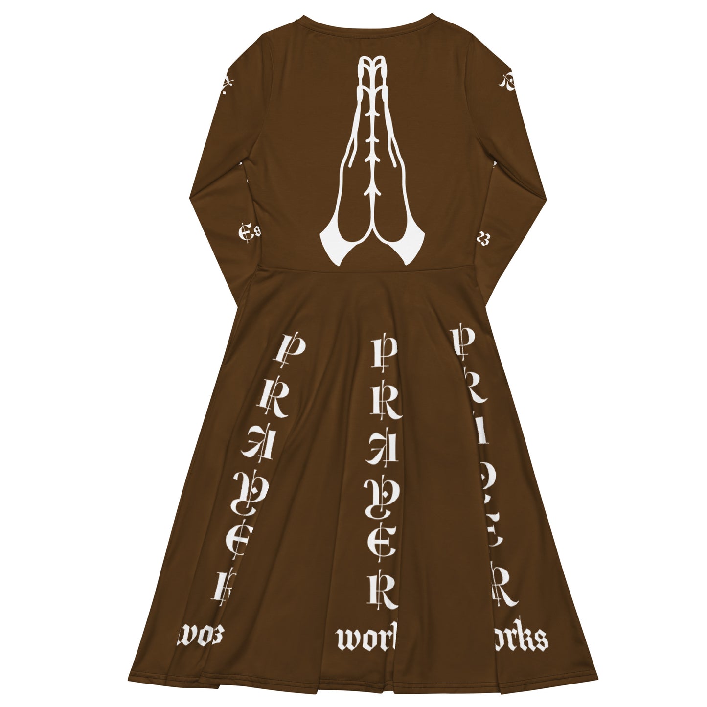 D.J. Domo "Prayer Works Font1" Midi Dress Brown/White