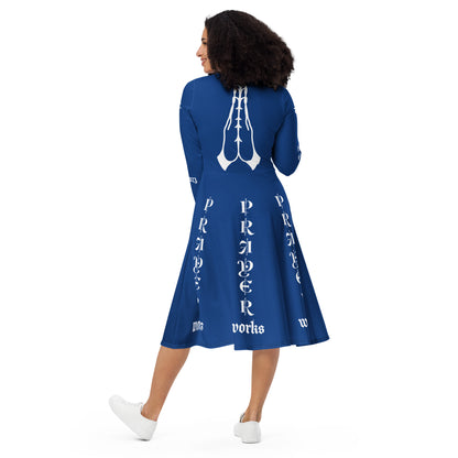 D.J. Domo "Prayer Works Font1" Midi Dress Dark Blue/White