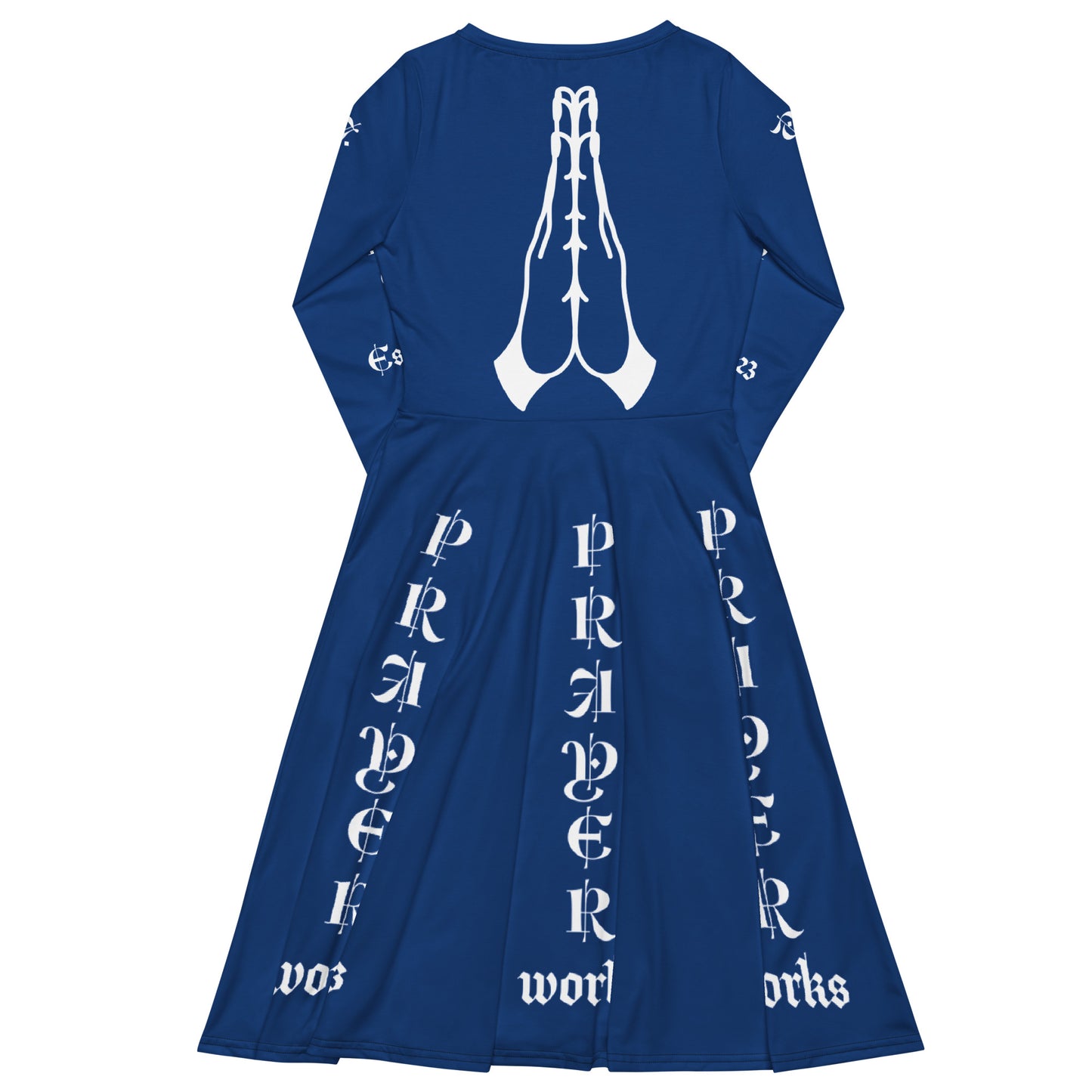 D.J. Domo "Prayer Works Font1" Midi Dress Dark Blue/White