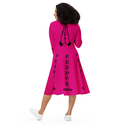 D.J. Domo "Prayer Works Font1" Midi Dress Pink/Black