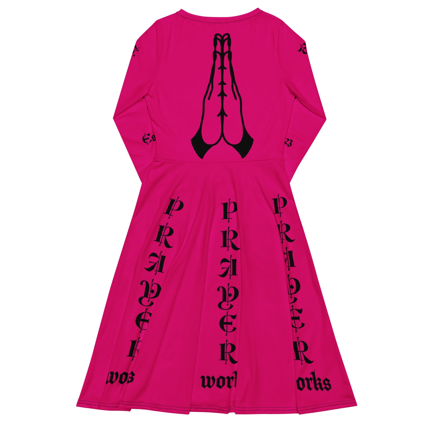 D.J. Domo "Prayer Works Font1" Midi Dress Pink/Black