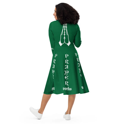 D.J. Domo "Prayer Works Font1" Midi Dress Green/White