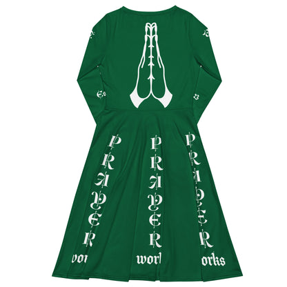 D.J. Domo "Prayer Works Font1" Midi Dress Green/White