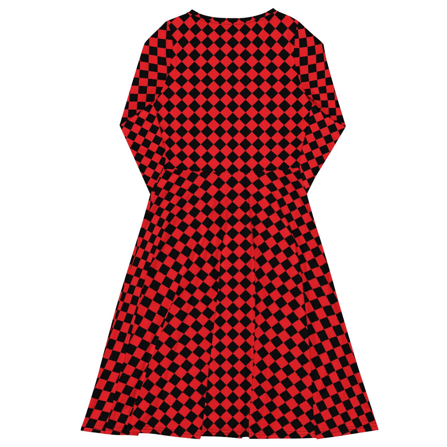 D.J. Domo "Checkered1" Long Sleeve Midi Dress Red/Black