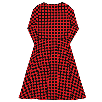 D.J. Domo "Checkered1" Long Sleeve Midi Dress Red/Black