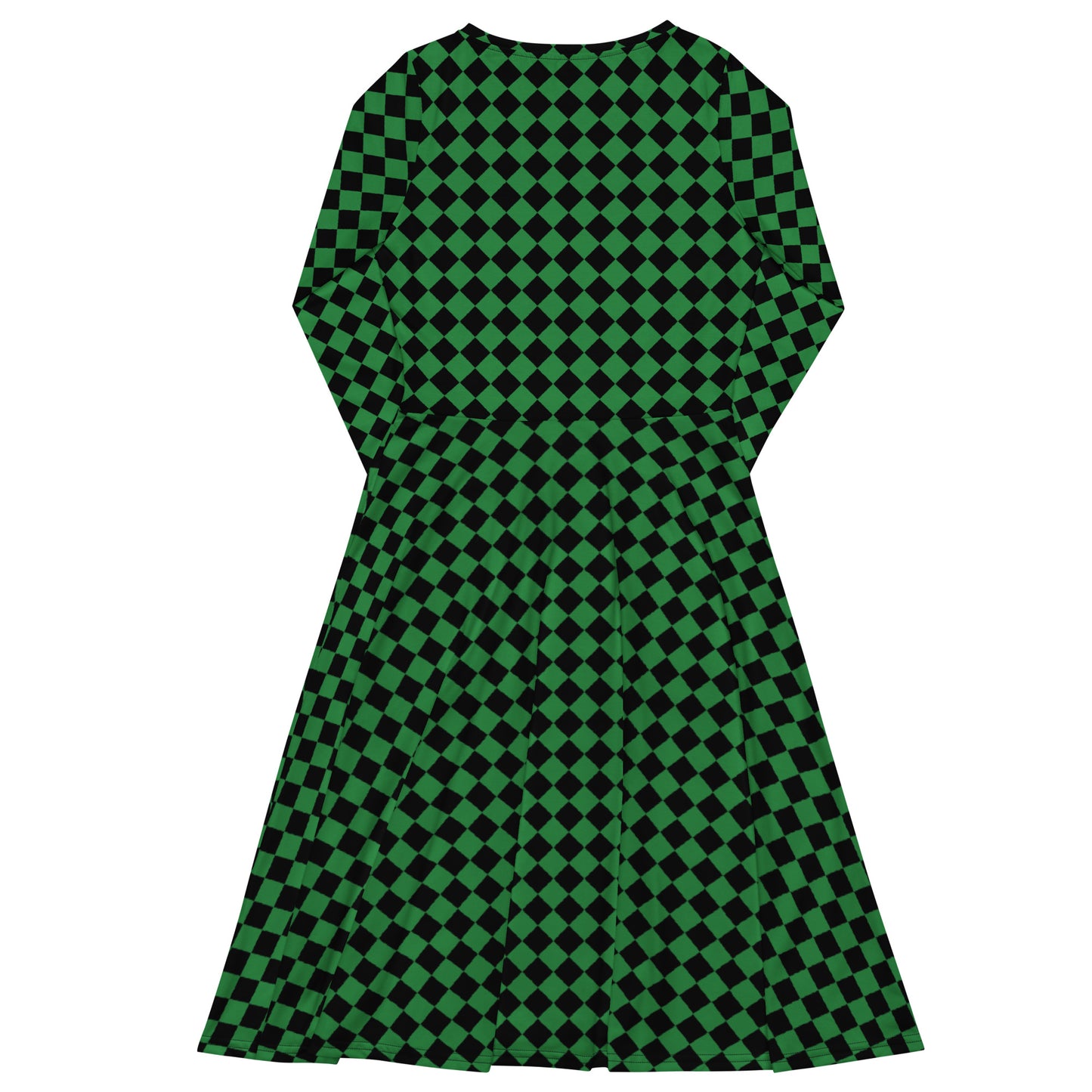 D.J. Domo "Checkered1" Long Sleeve Midi Dress Light Green/Black