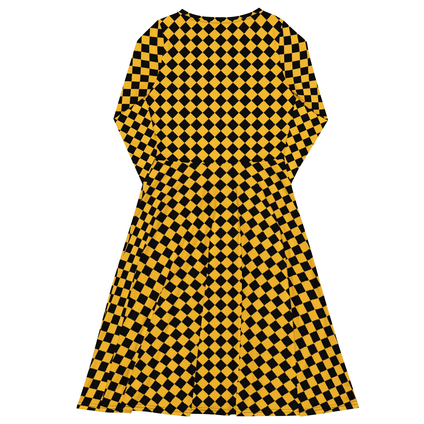 D.J. Domo "Checkered1" Long Sleeve Midi Dress Gold/Black