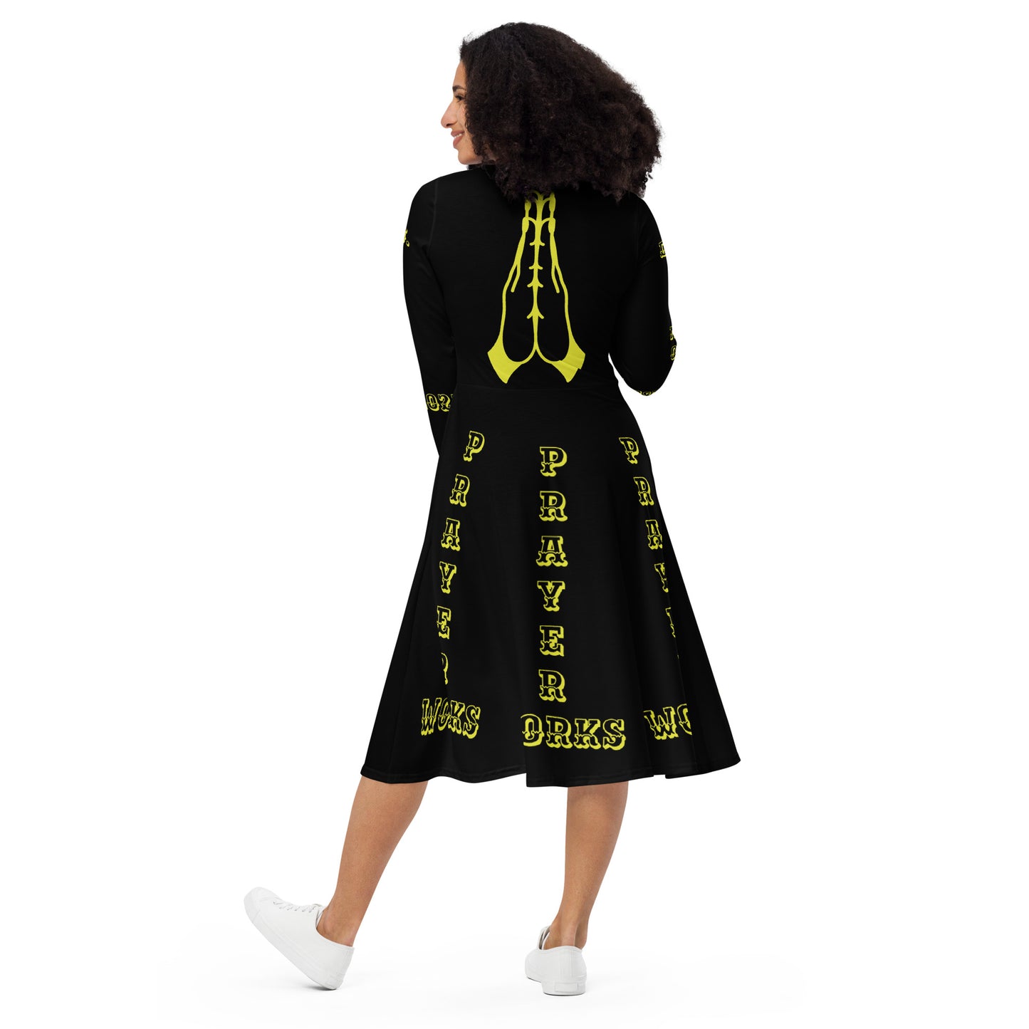 D.J. Domo "Prayer Works Font2" Midi Dress Black/Gold