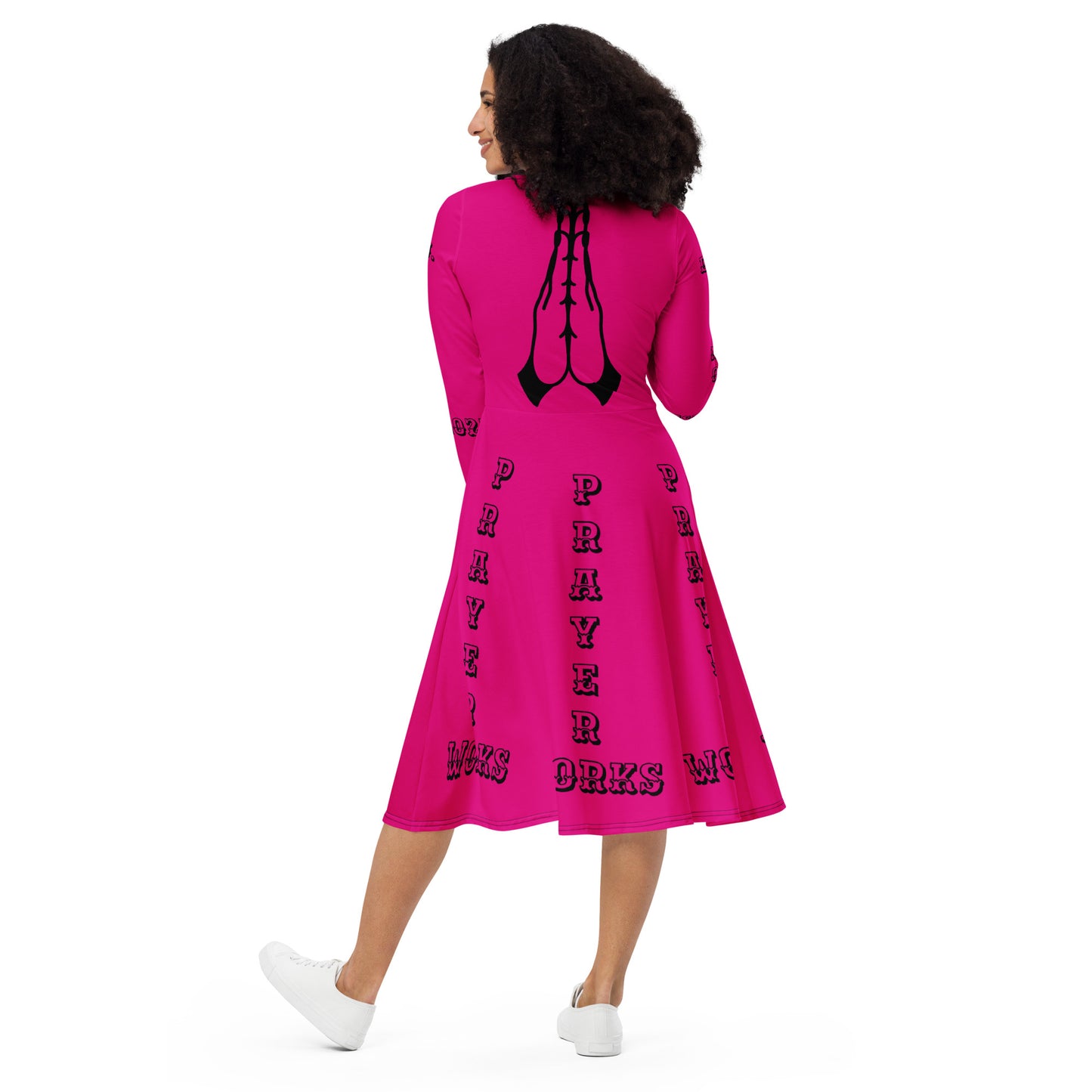 D.J. Domo "Prayer Works Font2" Midi Dress Pink/Black