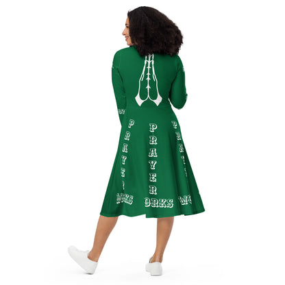 D.J. Domo "Prayer Works Font2" Midi Dress Green/White