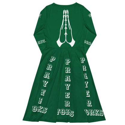 D.J. Domo "Prayer Works Font2" Midi Dress Green/White