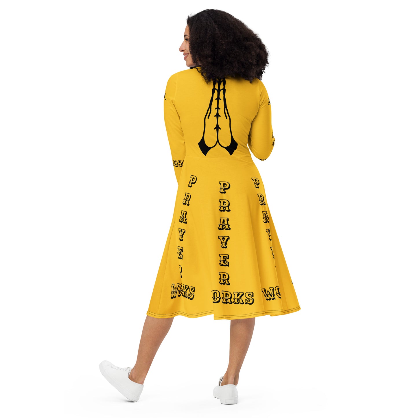 D.J. Domo "Prayer Works Font2" Midi Dress Gold/Black