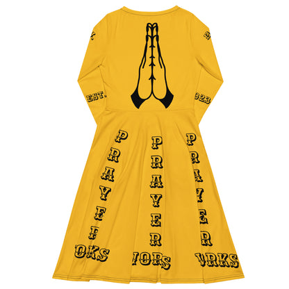 D.J. Domo "Prayer Works Font2" Midi Dress Gold/Black