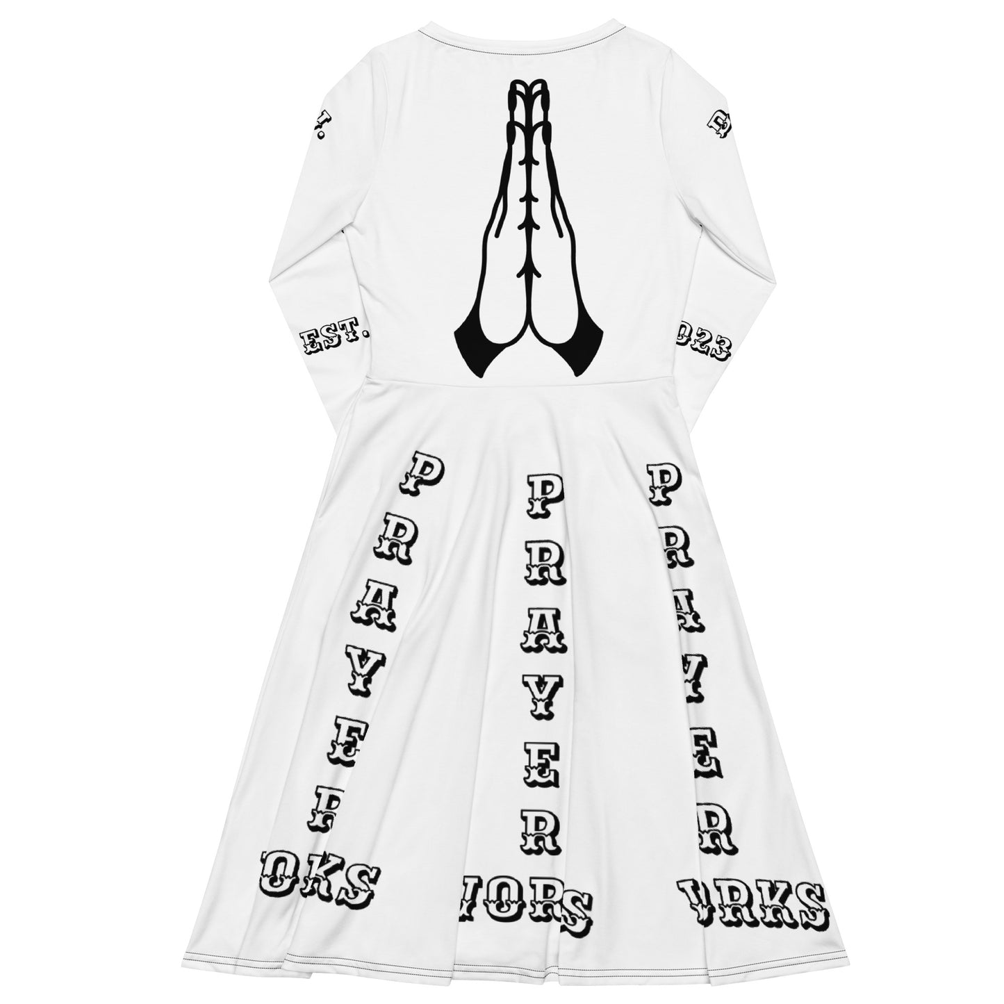 D.J. Domo "Prayer Works Font2" Midi Dress White/Black