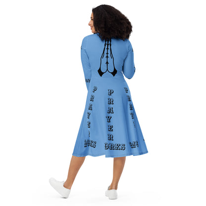 D.J. Domo "Prayer Works Font2" Midi Dress Sky Blue/Black