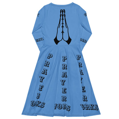 D.J. Domo "Prayer Works Font2" Midi Dress Sky Blue/Black