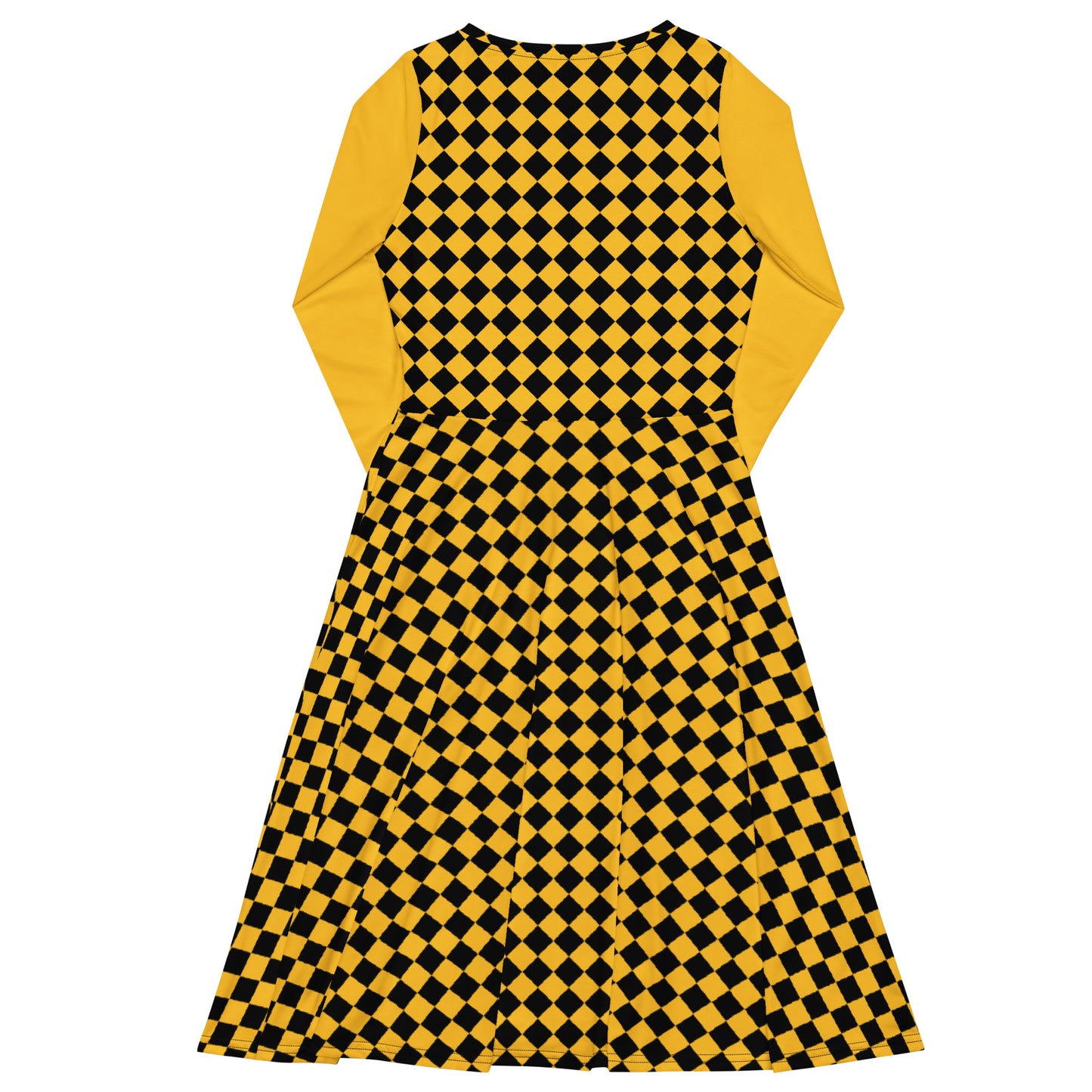 D.J. Domo "Checkered2" Long Sleeve Midi Dress Gold/Black