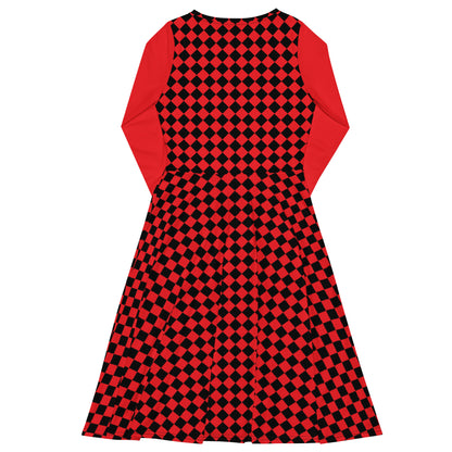 D.J. Domo "Checkered2" Long Sleeve Midi Dress Red/Black