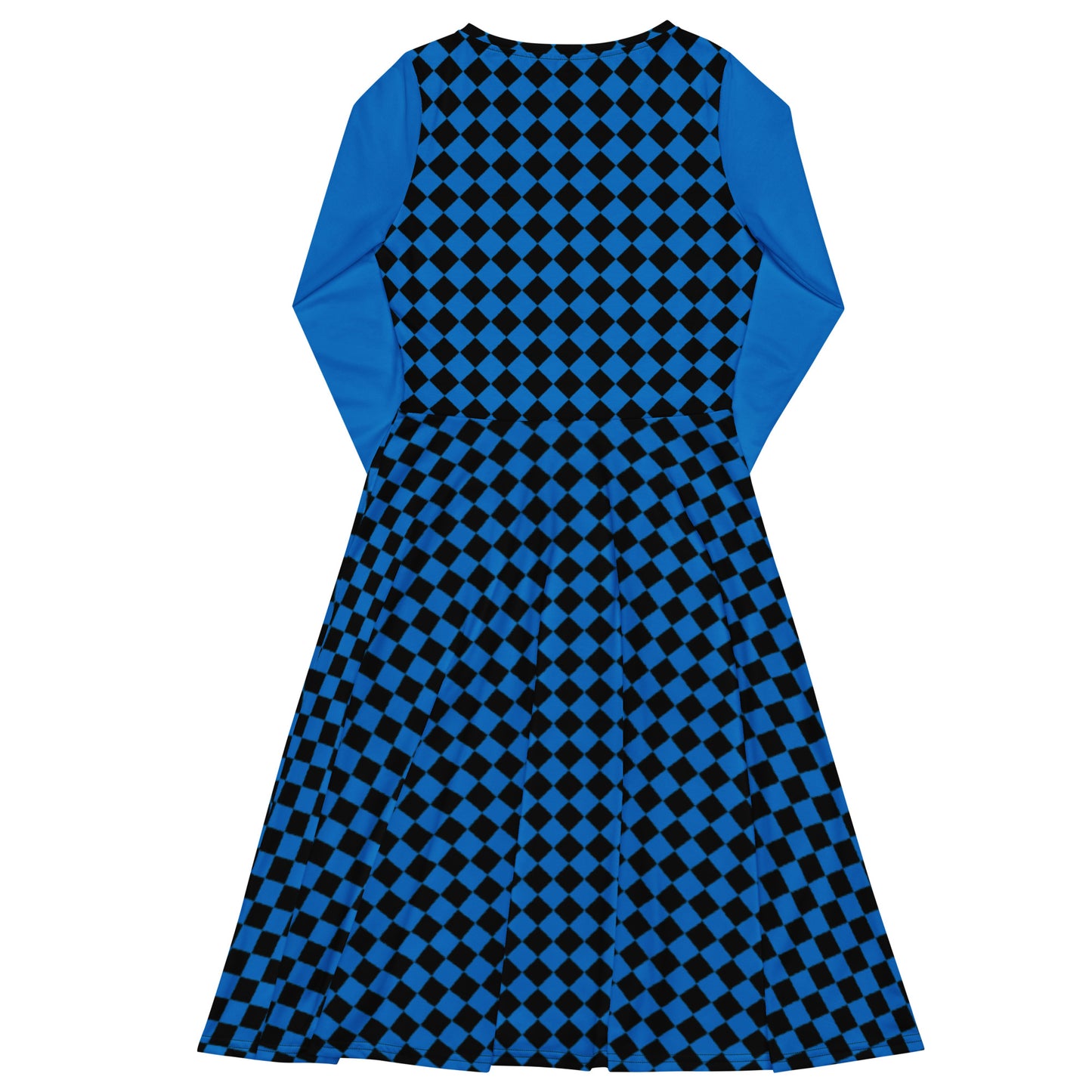 D.J. Domo "Checkered2" Long Sleeve Midi Dress Light Blue/Black