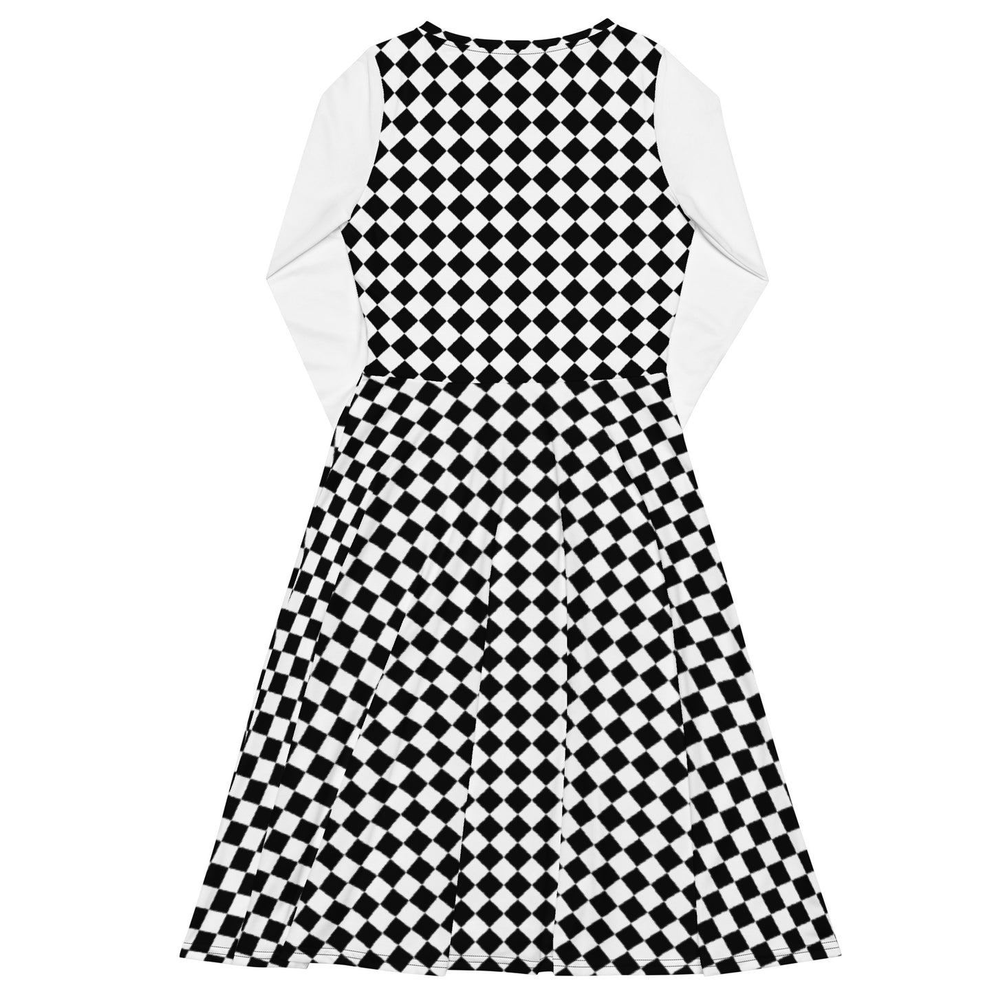 D.J. Domo "Checkered2" Long Sleeve Midi Dress White/Black