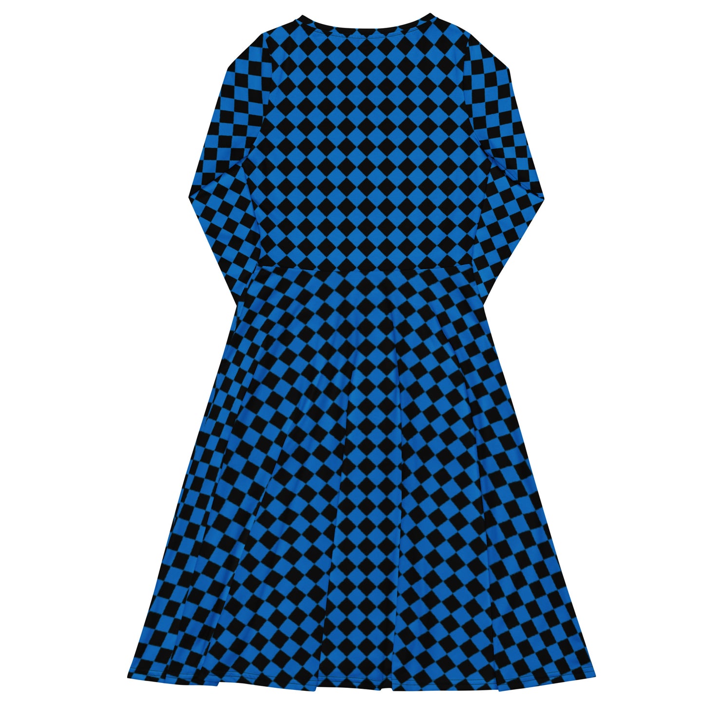 D.J. Domo "Checkered1" Long Sleeve Midi Dress Light Blue/Black