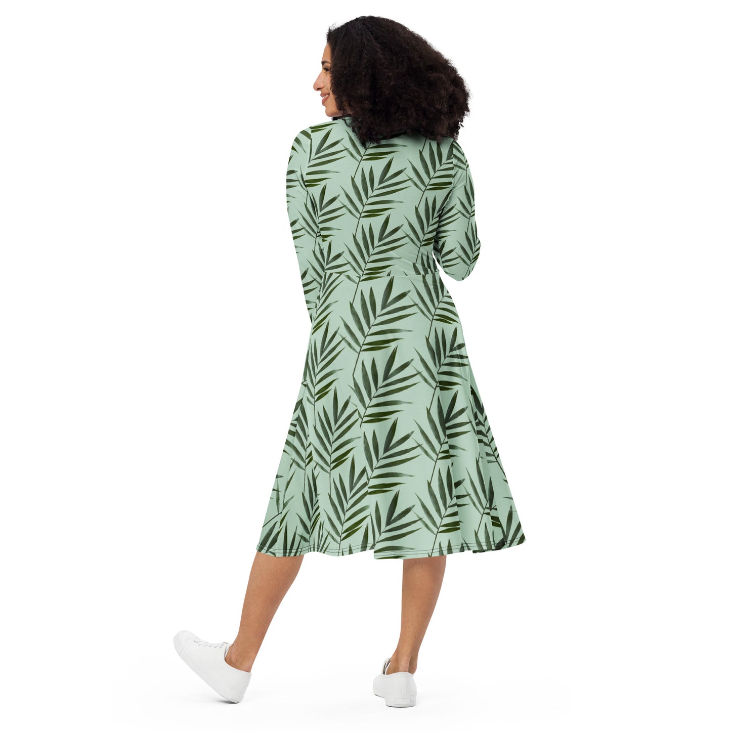 D.J. Domo Long Sleeve Midi Dress Green Plants