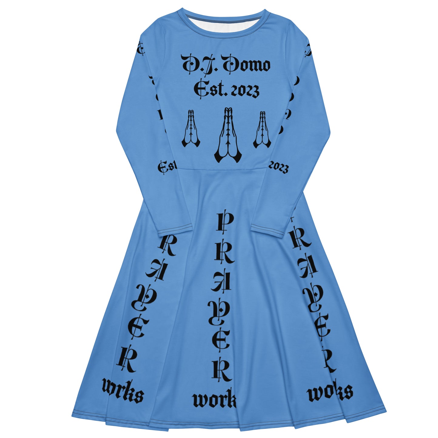 D.J. Domo "Prayer Works Font1" Midi Dress Sky Blue/Black