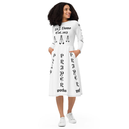 D.J. Domo "Prayer Works Fort1" Midi Dress White/Black