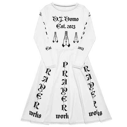 D.J. Domo "Prayer Works Fort1" Midi Dress White/Black