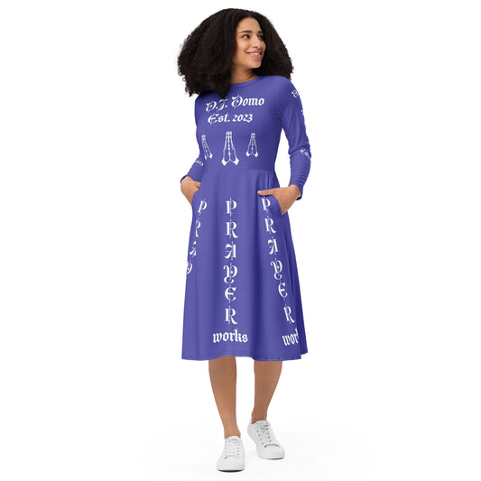 D.J. Domo "Prayer Works Font1" Midi Dress Purple/White