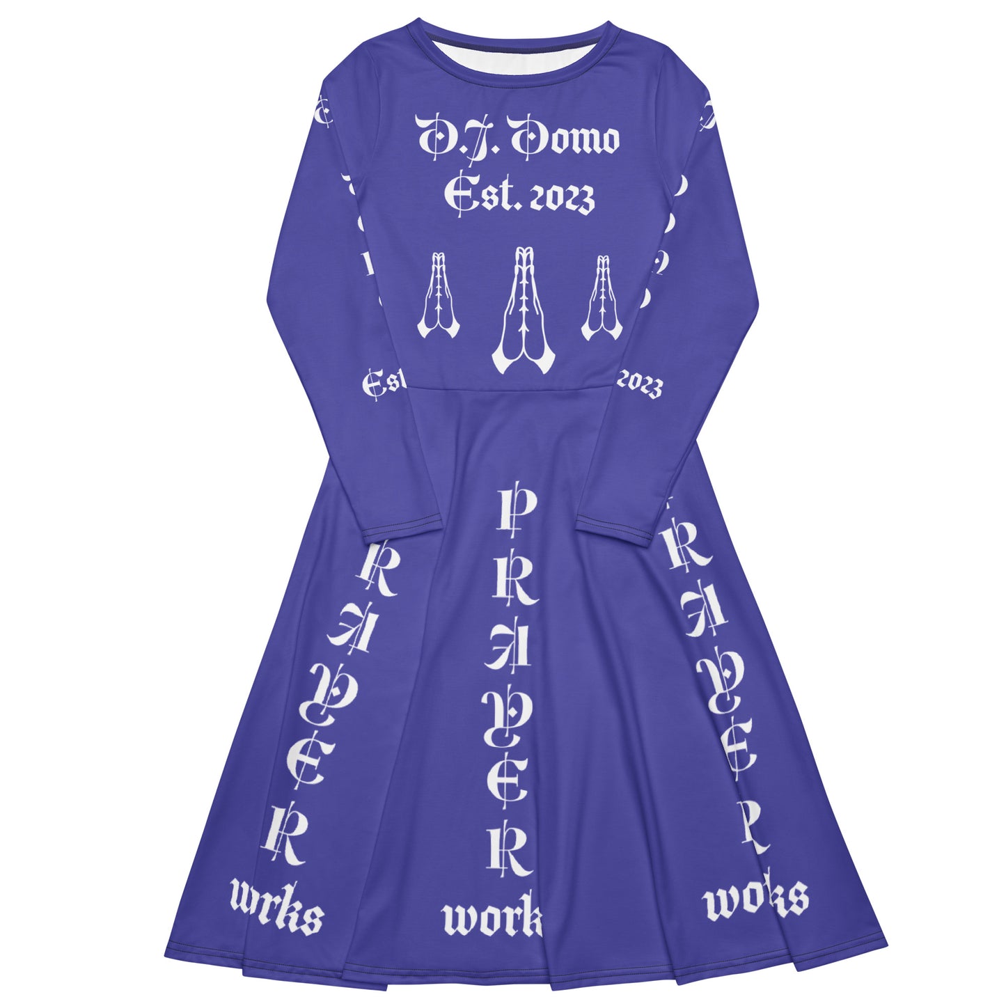 D.J. Domo "Prayer Works Font1" Midi Dress Purple/White