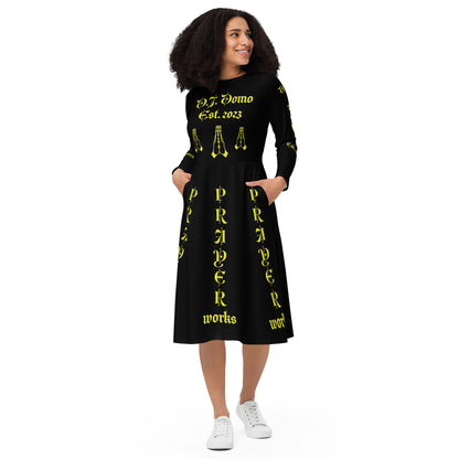 D.J. Domo "Prayer Works Font1" Midi Dress Black/Gold